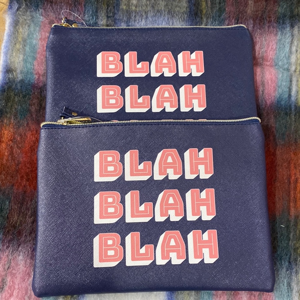 BLAH BLAH BLAH Navy Flat Makeup Bag 💄 ~ 9x6.5 ~ Wristlet